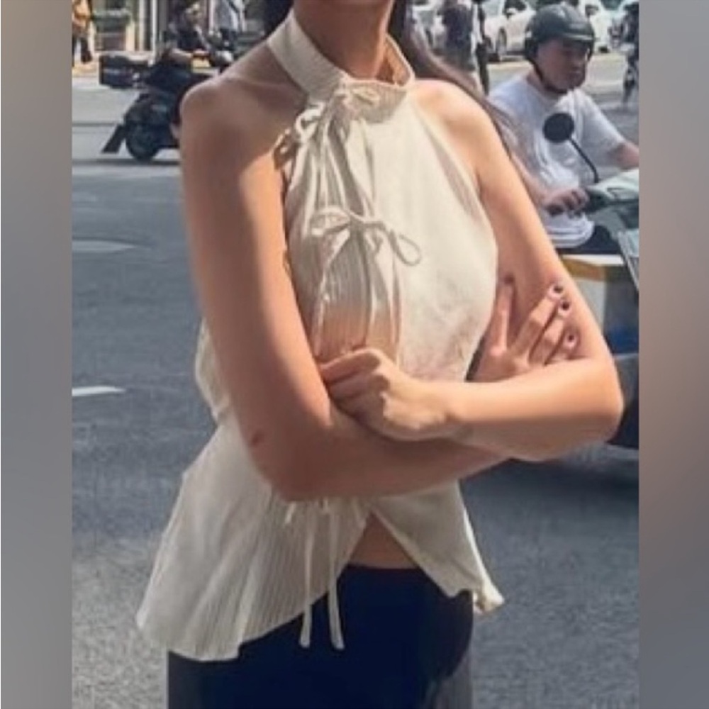 Striped Halter Top with Tie Details